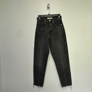 Levi's High Waisted Mom Jeans Size 25‎ Black Denim Distressed Hem new